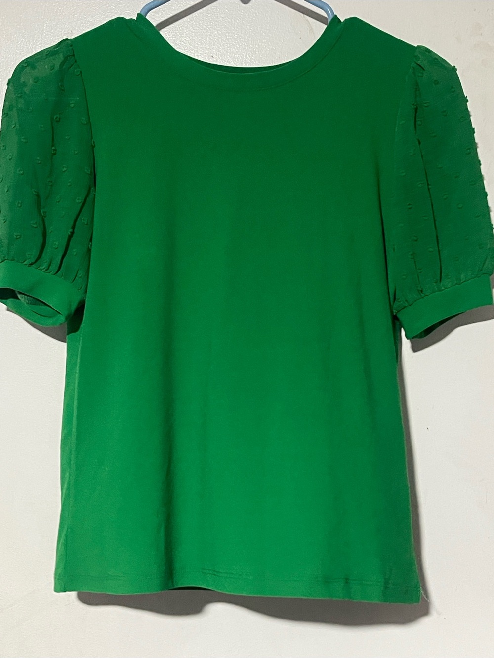 CeCe Lush Green Puff Sleeve Mixed Media Clip-Dot Top - Size XXS